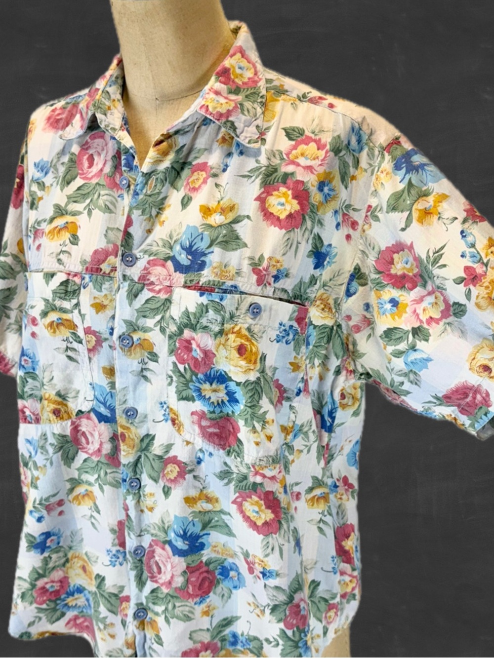 VINTAGE 80s flower garden button down shirt short sleeve 100% cotton floral S